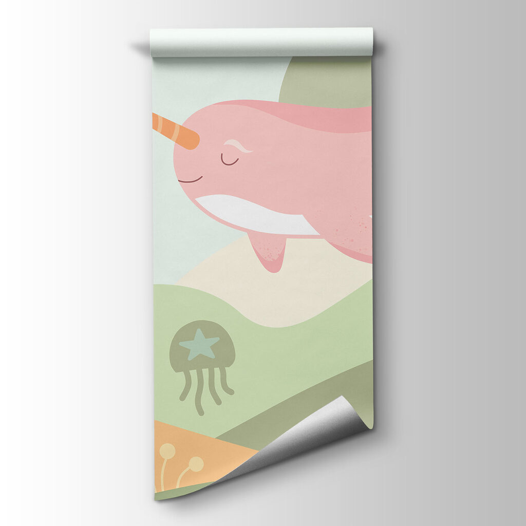 Fotobehang Cartoon van een walvis die in zee zwemt (Artikelnummer: t01053v1) Fotobehang Cartoon van een walvis die in zee zwemt (Artikelnummer: t01053v1)