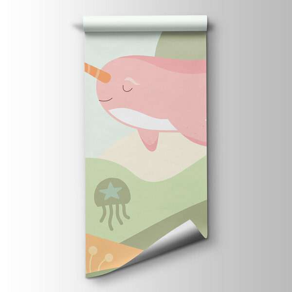 Fotobehang Cartoon van een walvis die in zee zwemt (Artikelnummer: t01053v1) Fotobehang Cartoon van een walvis die in zee zwemt (Artikelnummer: t01053v1)