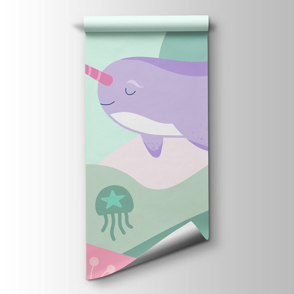 Fotobehang Cartoon van een walvis en een walvis die in zee zwemmen (Artikelnummer: t01053v4) Fotobehang Cartoon van een walvis en een walvis die in zee zwemmen (Artikelnummer: t01053v4)