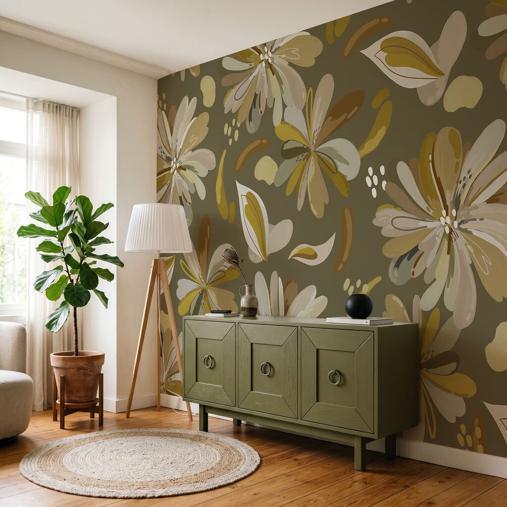 Fotobehang Patroon van bloemen en bladeren (Artikelnummer: t01059v1) Fotobehang Patroon van bloemen en bladeren (Artikelnummer: t01059v1)