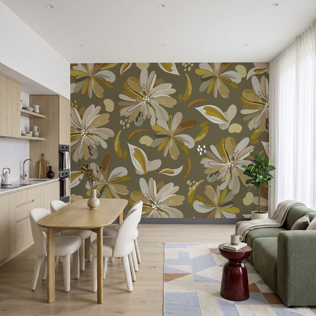 Fotobehang Patroon van bloemen en bladeren (Artikelnummer: t01059v1) Fotobehang Patroon van bloemen en bladeren (Artikelnummer: t01059v1)