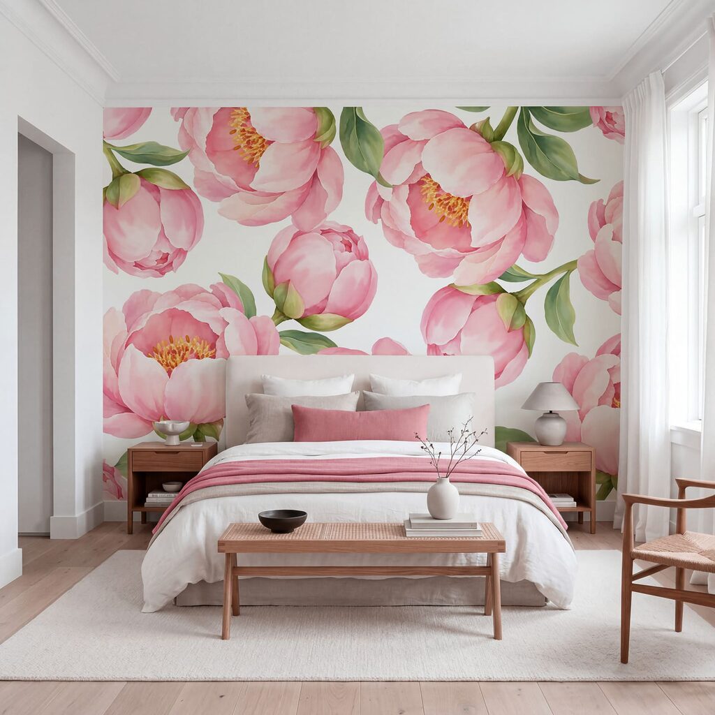 Fotobehang Patroon met roze bloemen (Artikelnummer: t01096)
