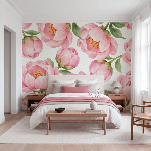 Fotobehang Patroon met roze bloemen (Artikelnummer: t01096)