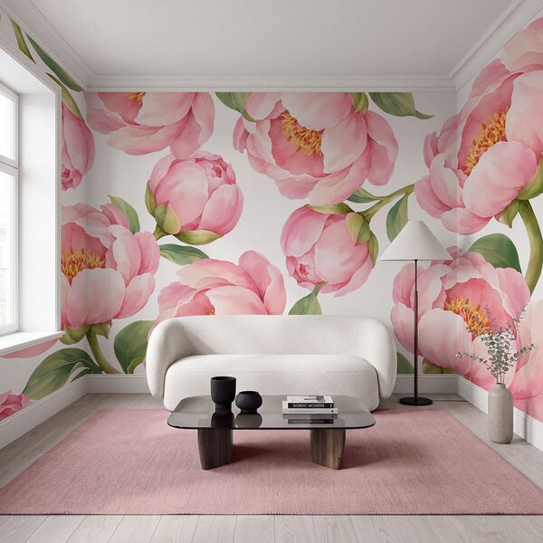 Fotobehang Patroon met roze bloemen (Artikelnummer: t01096)