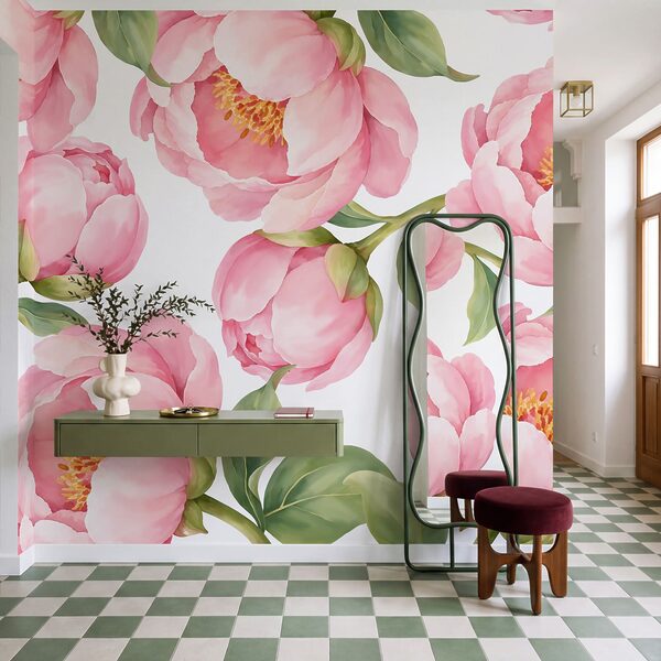 Fotobehang Patroon met roze bloemen (Artikelnummer: t01096)