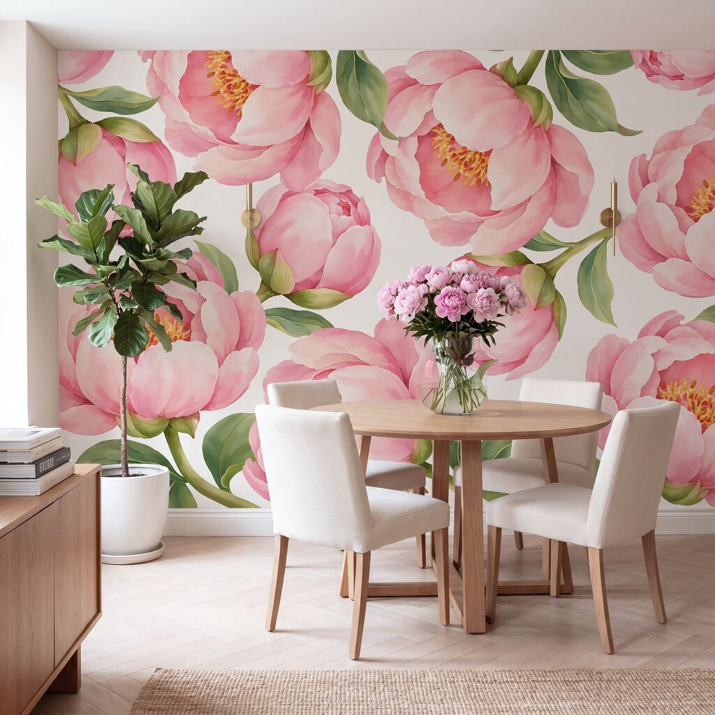 Fotobehang Patroon met roze bloemen (Artikelnummer: t01096)