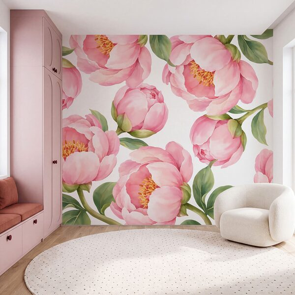 Fotobehang Patroon met roze bloemen (Artikelnummer: t01096)
