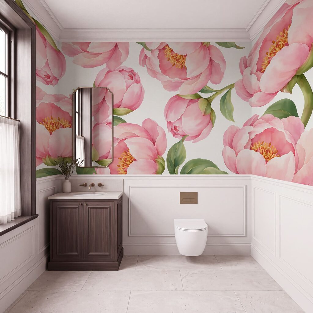 Fotobehang Patroon met roze bloemen (Artikelnummer: t01096)
