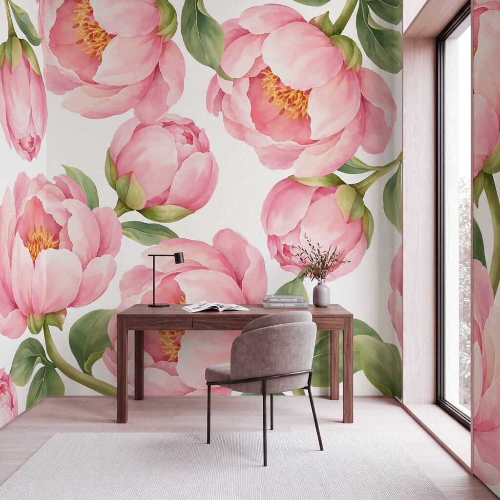 Fotobehang Patroon met roze bloemen (Artikelnummer: t01096)