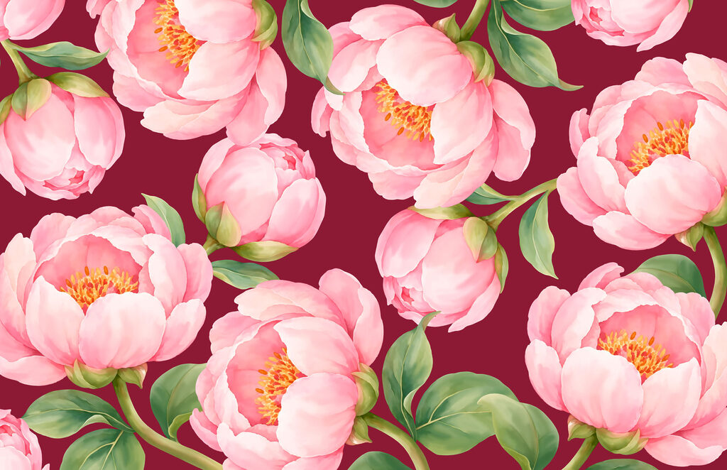 Fotobehang Patroon met roze bloemen (Artikelnummer: t01096v1)