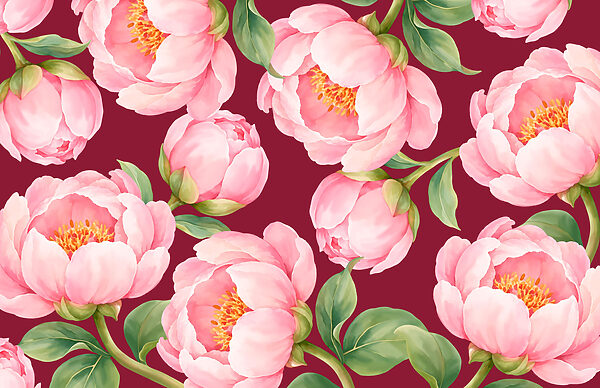 Fotobehang Patroon met roze bloemen (Artikelnummer: t01096v1)