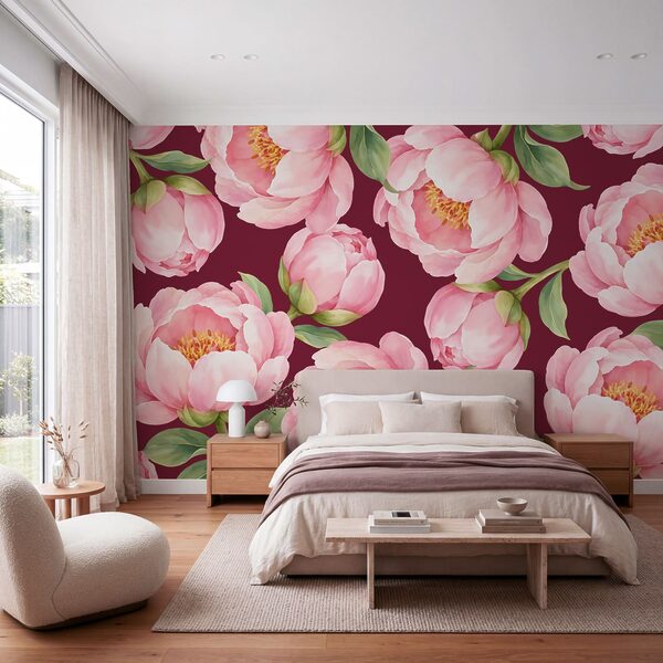 Fotobehang Patroon met roze bloemen (Artikelnummer: t01096v1)