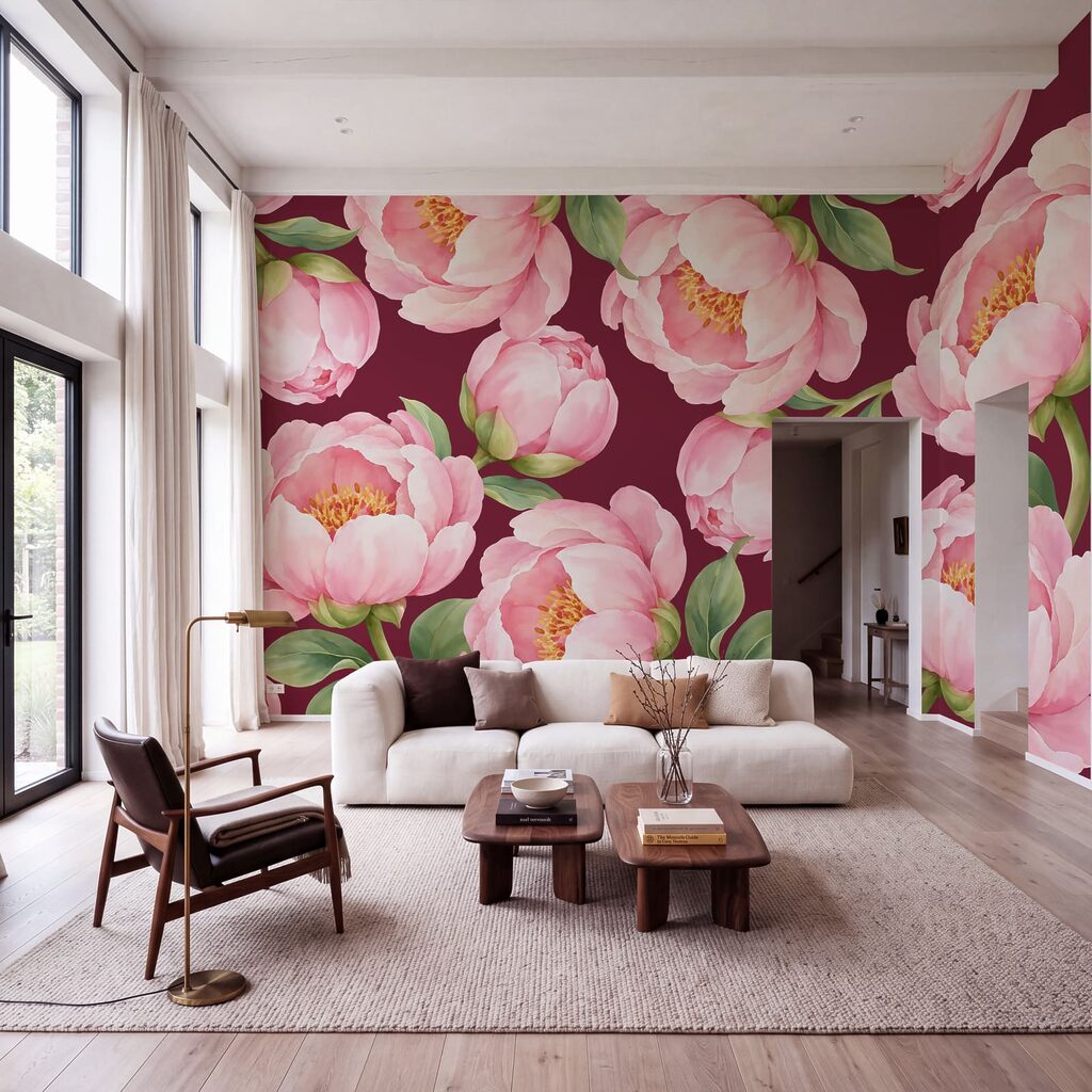 Fotobehang Patroon met roze bloemen (Artikelnummer: t01096v1)