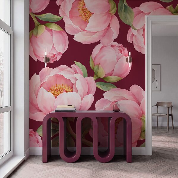 Fotobehang Patroon met roze bloemen (Artikelnummer: t01096v1)