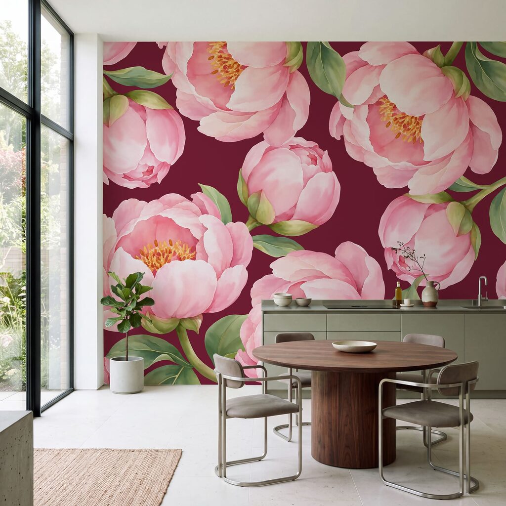 Fotobehang Patroon met roze bloemen (Artikelnummer: t01096v1)