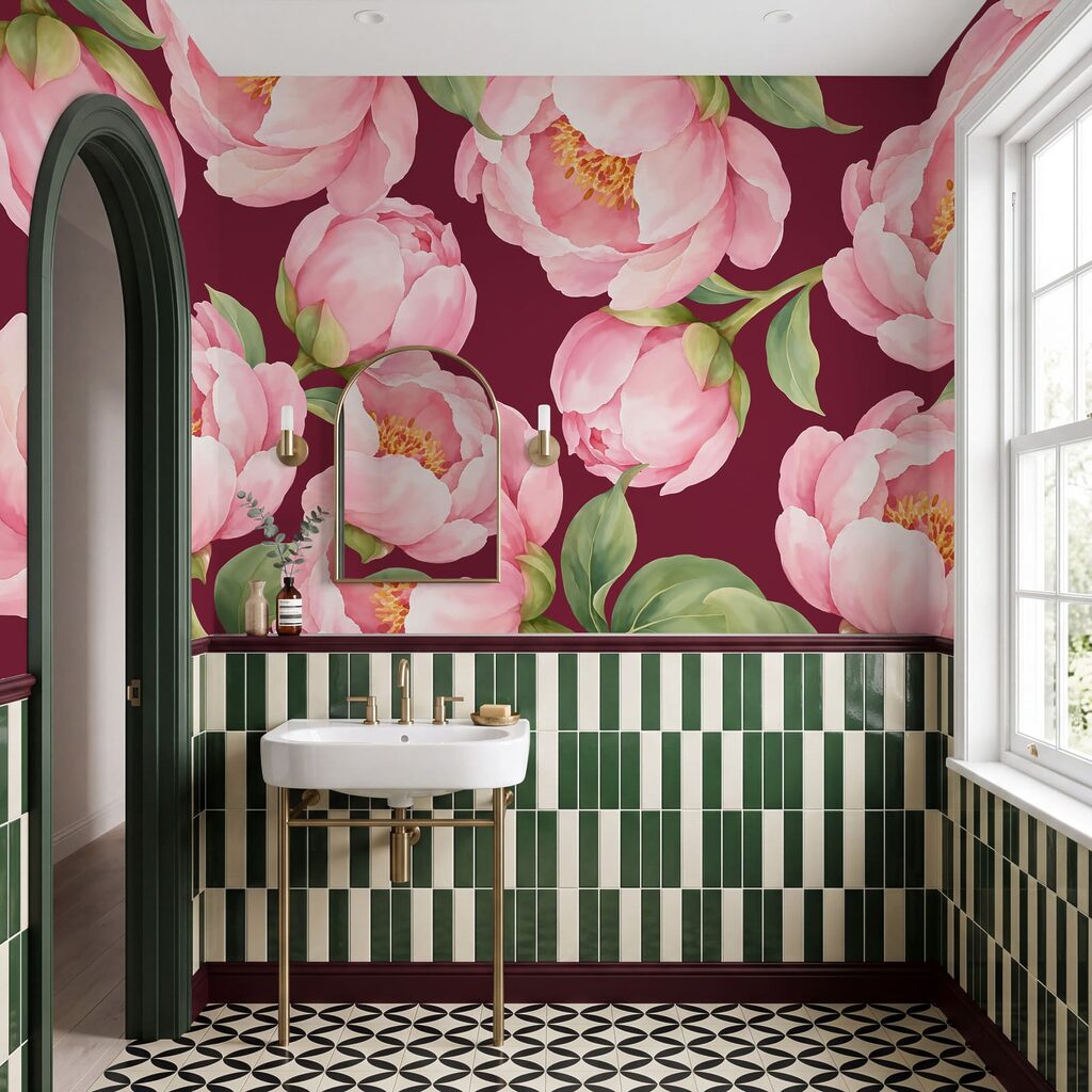 Fotobehang Patroon met roze bloemen (Artikelnummer: t01096v1)