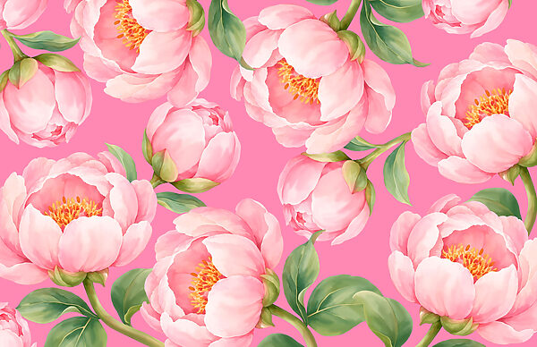 Fotobehang Roze bloemen op een roze achtergrond (Artikelnummer: t01096v4)