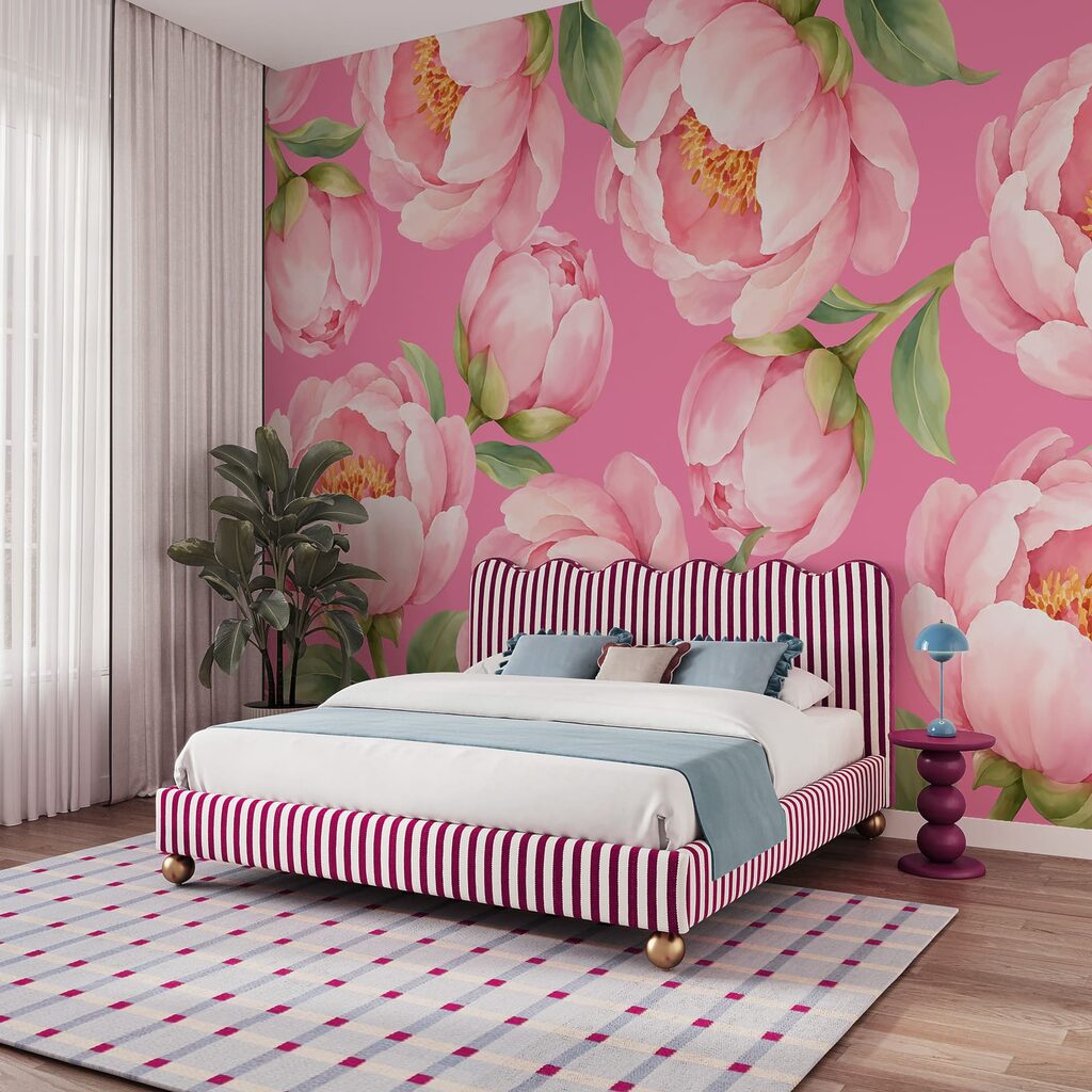 Fotobehang Roze bloemen op een roze achtergrond (Artikelnummer: t01096v4)
