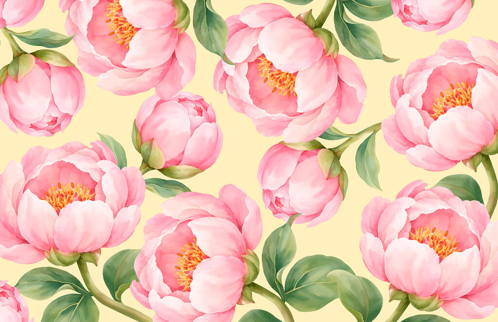 Fotobehang Patroon met roze bloemen (Artikelnummer: t01096v5)