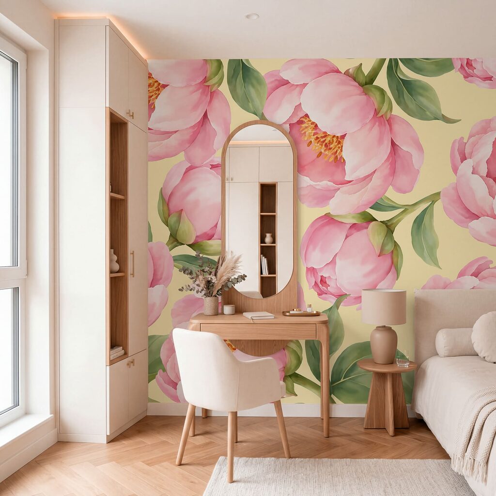 Fotobehang Patroon met roze bloemen (Artikelnummer: t01096v5)