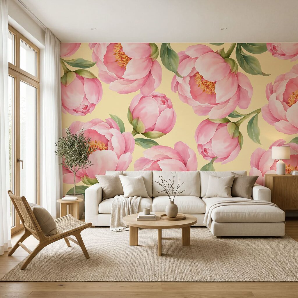 Fotobehang Patroon met roze bloemen (Artikelnummer: t01096v5)