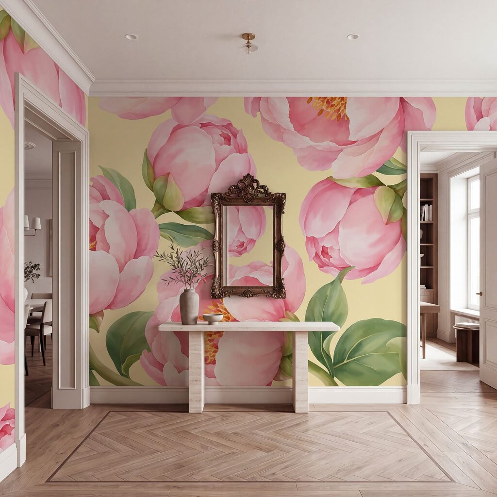Fotobehang Patroon met roze bloemen (Artikelnummer: t01096v5)