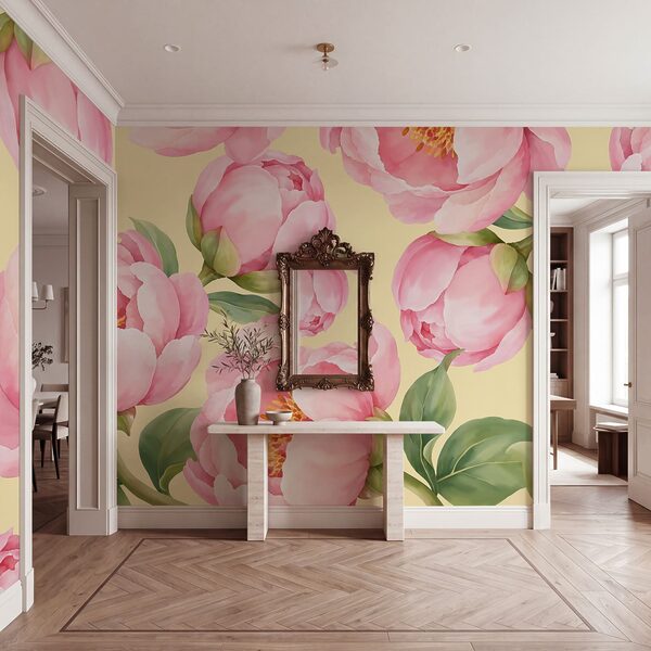 Fotobehang Patroon met roze bloemen (Artikelnummer: t01096v5)