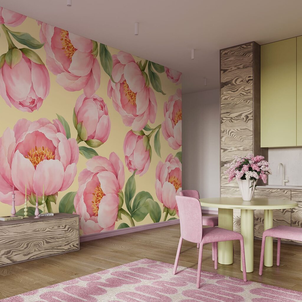 Fotobehang Patroon met roze bloemen (Artikelnummer: t01096v5)