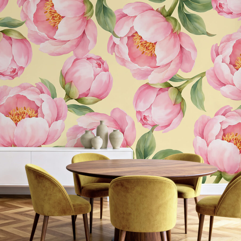 Fotobehang Patroon met roze bloemen (Artikelnummer: t01096v5)
