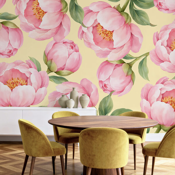 Fotobehang Patroon met roze bloemen (Artikelnummer: t01096v5)