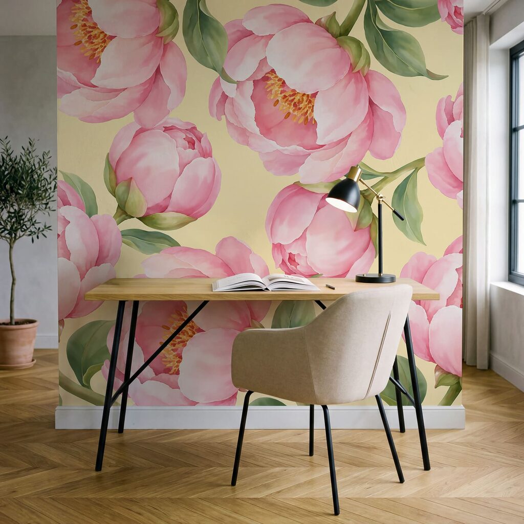 Fotobehang Patroon met roze bloemen (Artikelnummer: t01096v5)