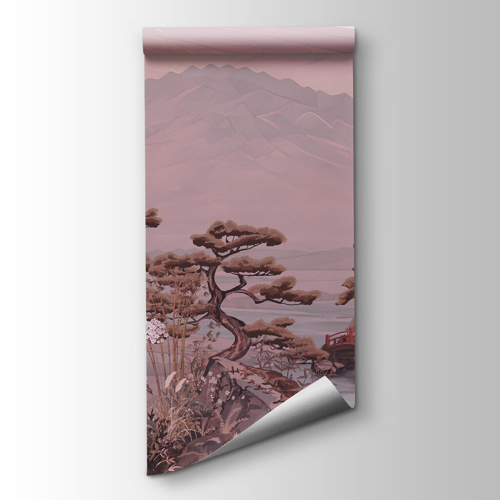 Fotobehang Schilderij van een landschap met een berg en bomen (Artikelnummer: t01063v1)