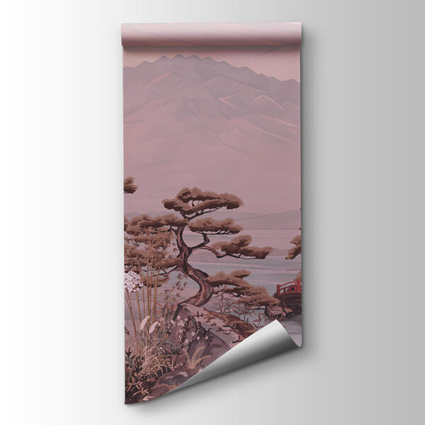 Fotobehang Schilderij van een landschap met een berg en bomen (Artikelnummer: t01063v1)