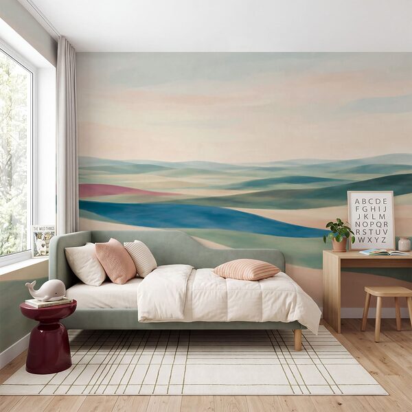 Fotobehang Landschap met heuvels en een blauwe lucht (Artikelnummer: t01109) Fotobehang Landschap met heuvels en een blauwe lucht (Artikelnummer: t01109)