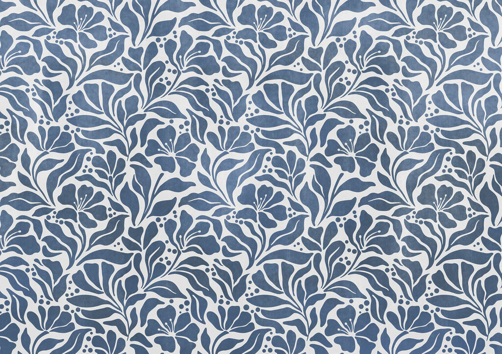 Fotobehang Blauw-wit bloemenpatroon (Artikelnummer: t01114v1)