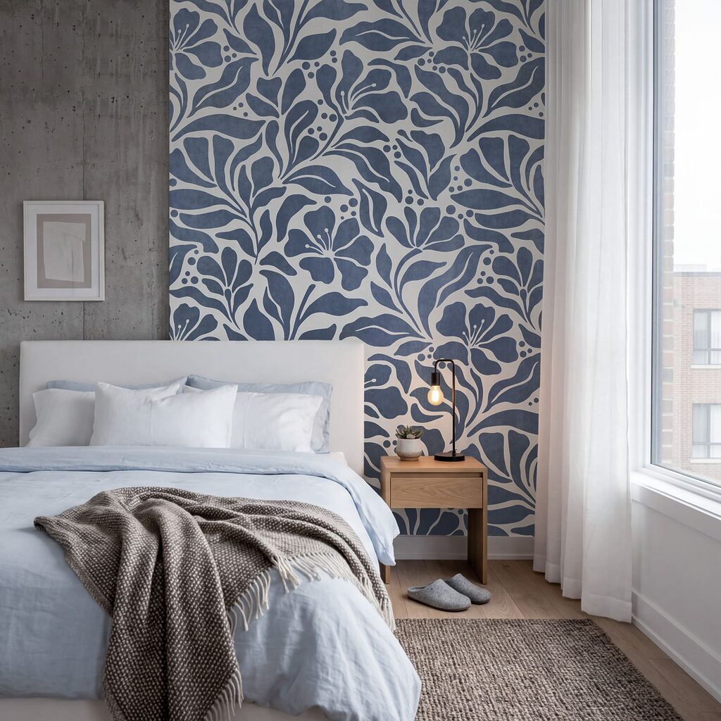 Fotobehang Blauw-wit bloemenpatroon (Artikelnummer: t01114v1)