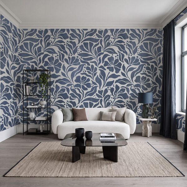 Fotobehang Blauw-wit bloemenpatroon (Artikelnummer: t01114v1)