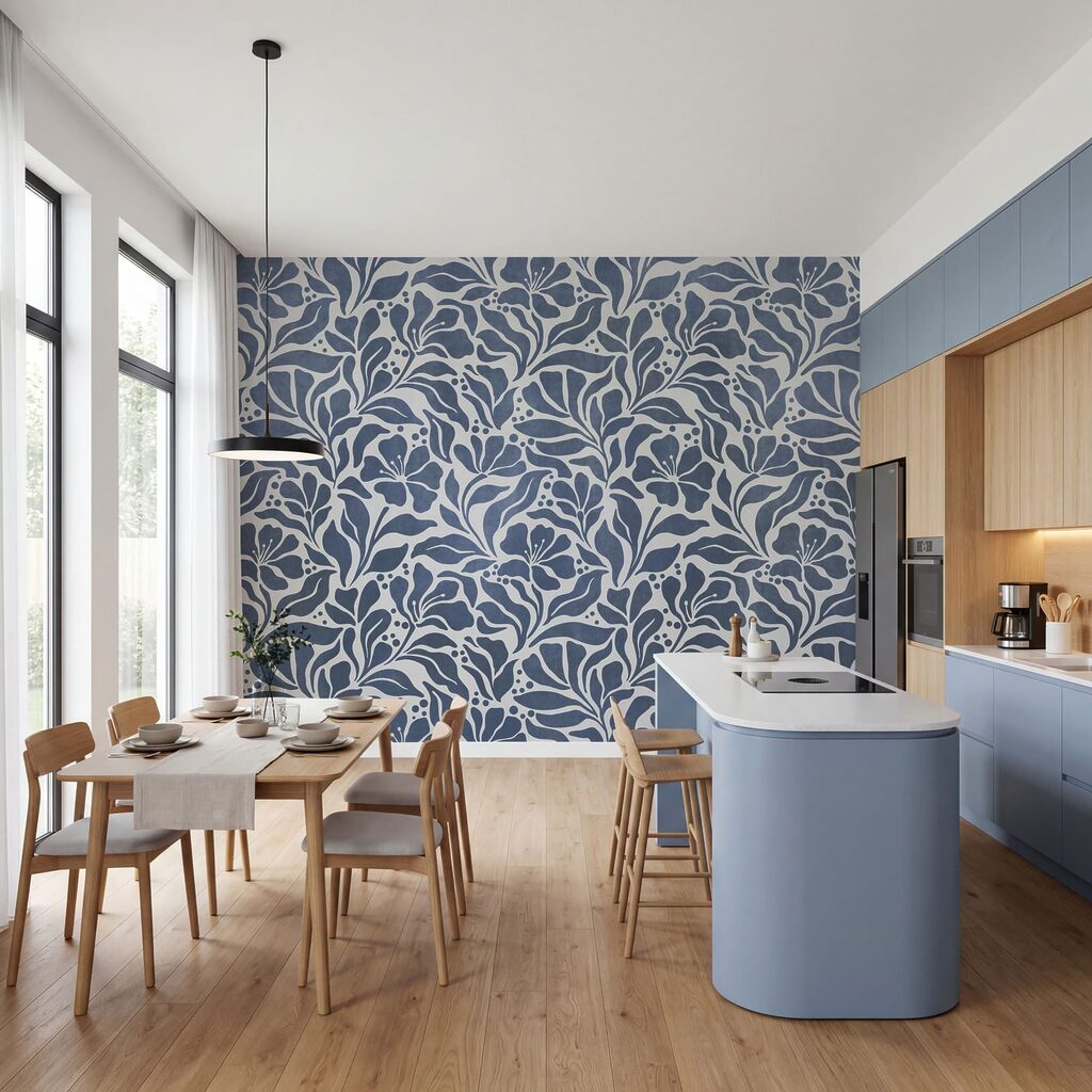 Fotobehang Blauw-wit bloemenpatroon (Artikelnummer: t01114v1)