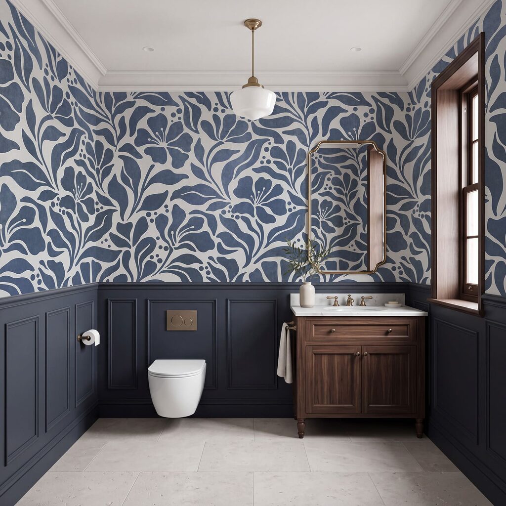 Fotobehang Blauw-wit bloemenpatroon (Artikelnummer: t01114v1)