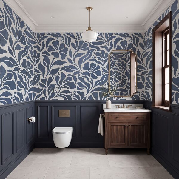 Fotobehang Blauw-wit bloemenpatroon (Artikelnummer: t01114v1)