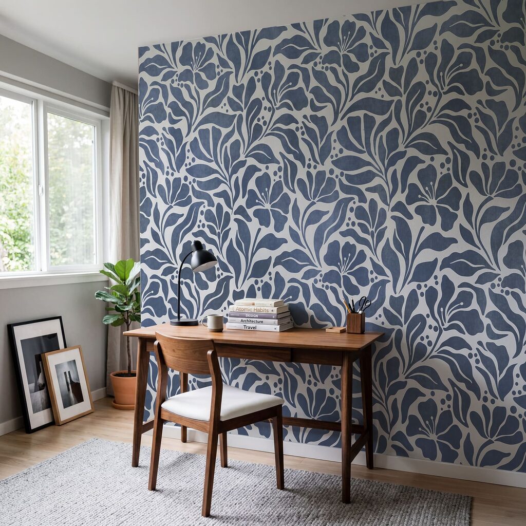 Fotobehang Blauw-wit bloemenpatroon (Artikelnummer: t01114v1)