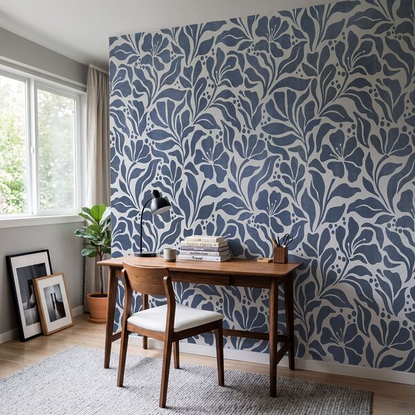 Fotobehang Blauw-wit bloemenpatroon (Artikelnummer: t01114v1)