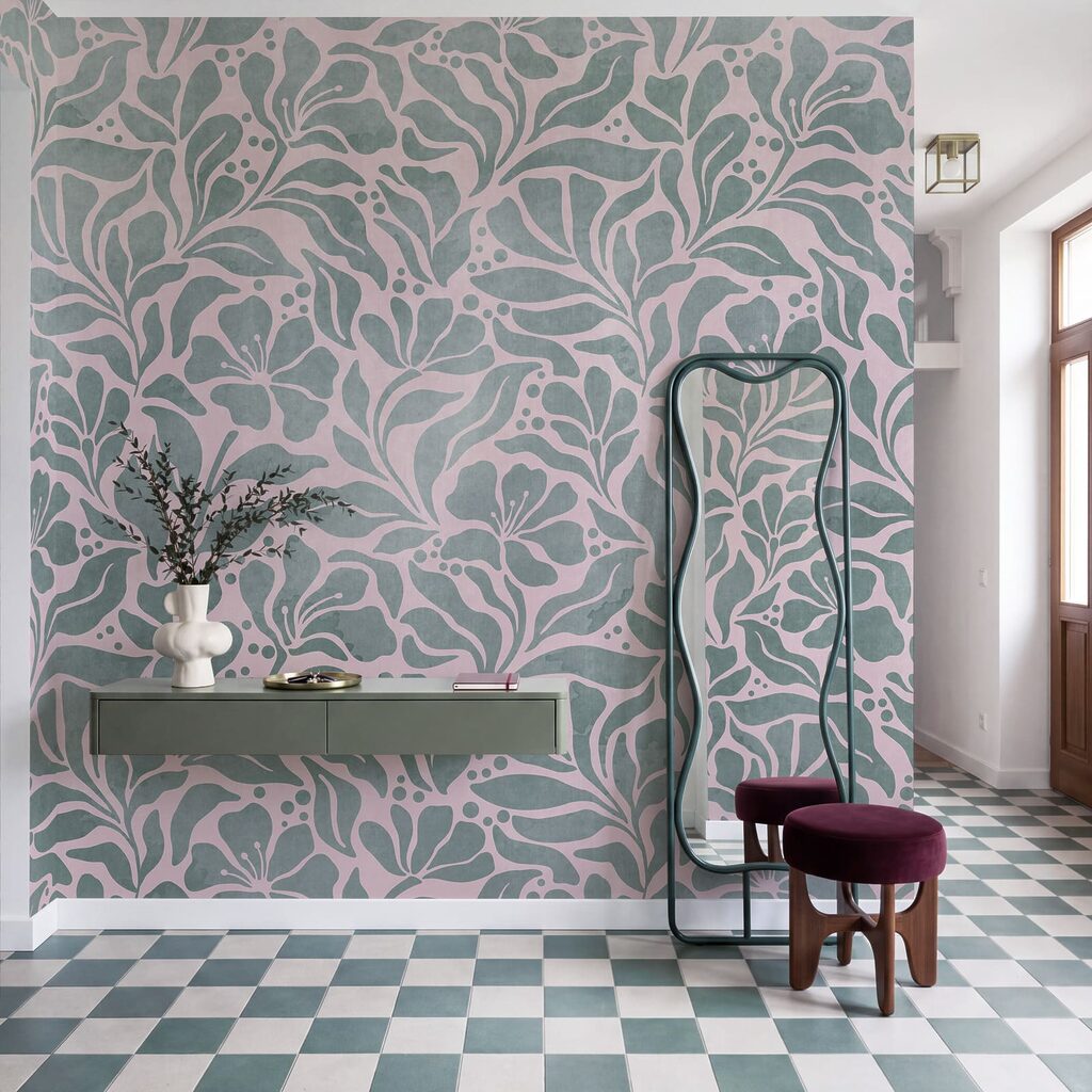 Fotobehang Bladmotief op een roze achtergrond (Artikelnummer: t01114v3)