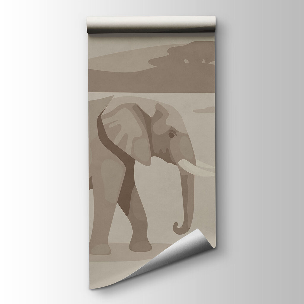 Fotobehang Een groep olifanten en giraffen in een veld (Artikelnummer: t01076)