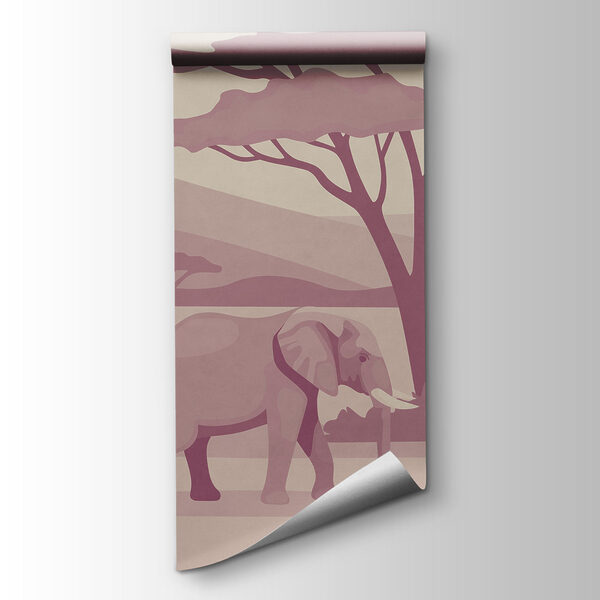Fotobehang Een groep olifanten en giraffen in een woestijn (Artikelnummer: t01076v1)