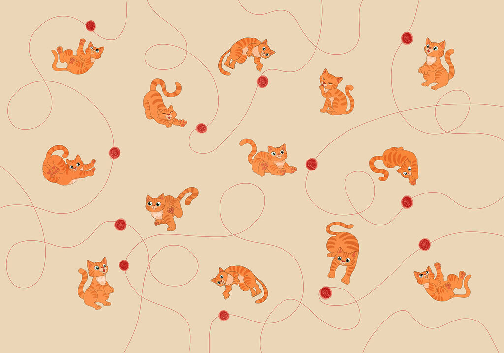 Fotobehang Motief met katten en een bal (Artikelnummer: t01105) Fotobehang Motief met katten en een bal (Artikelnummer: t01105)