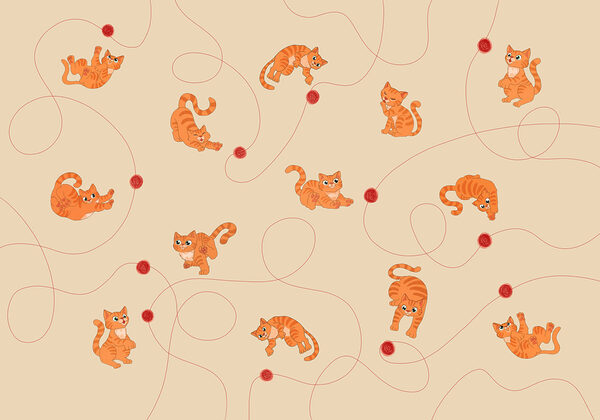 Fotobehang Motief met katten en een bal (Artikelnummer: t01105) Fotobehang Motief met katten en een bal (Artikelnummer: t01105)