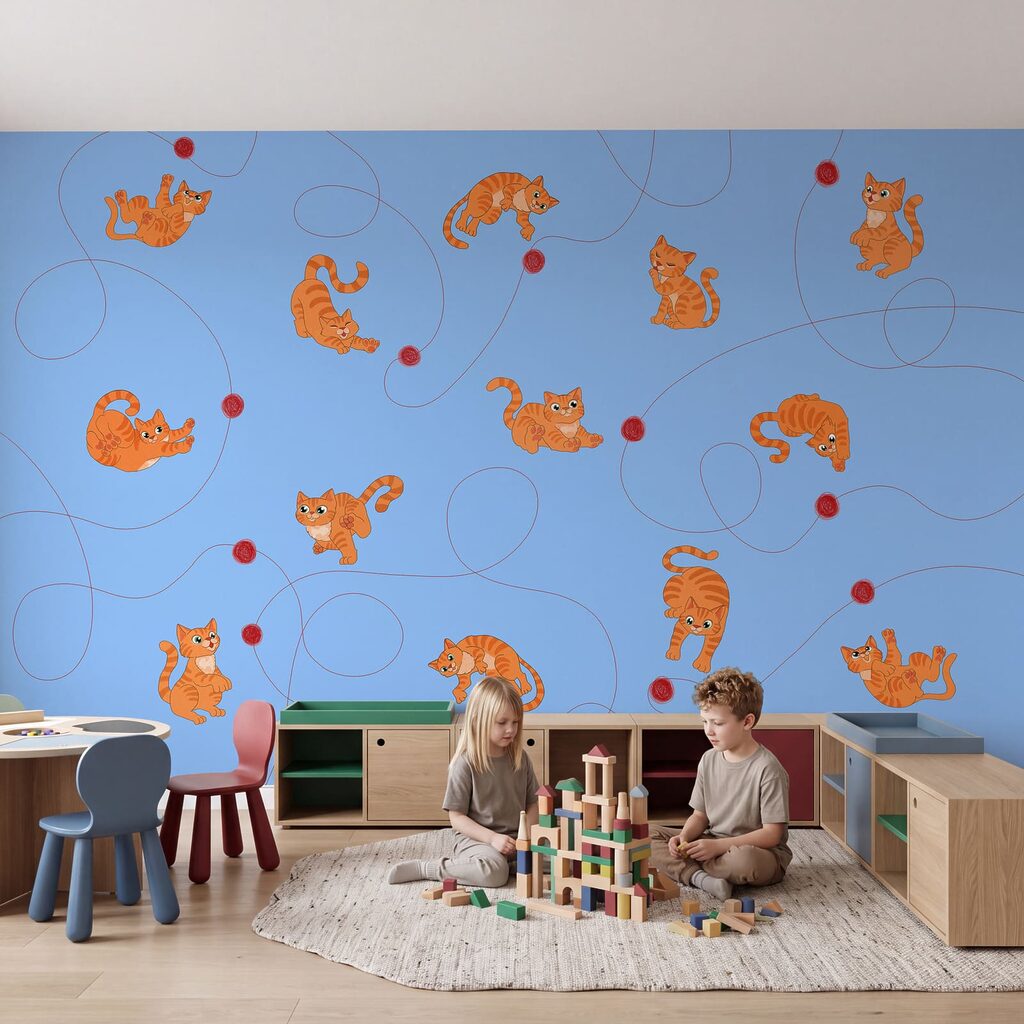 Fotobehang Motief met katten en een bal (Artikelnummer: t01105v1)
