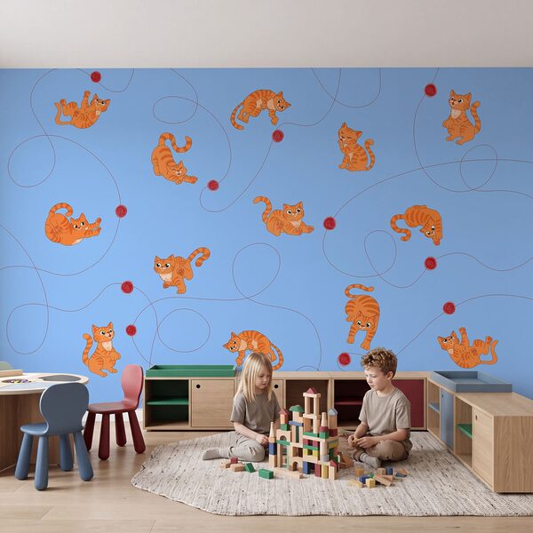 Fotobehang Motief met katten en een bal (Artikelnummer: t01105v1) Fotobehang Motief met katten en een bal (Artikelnummer: t01105v1)