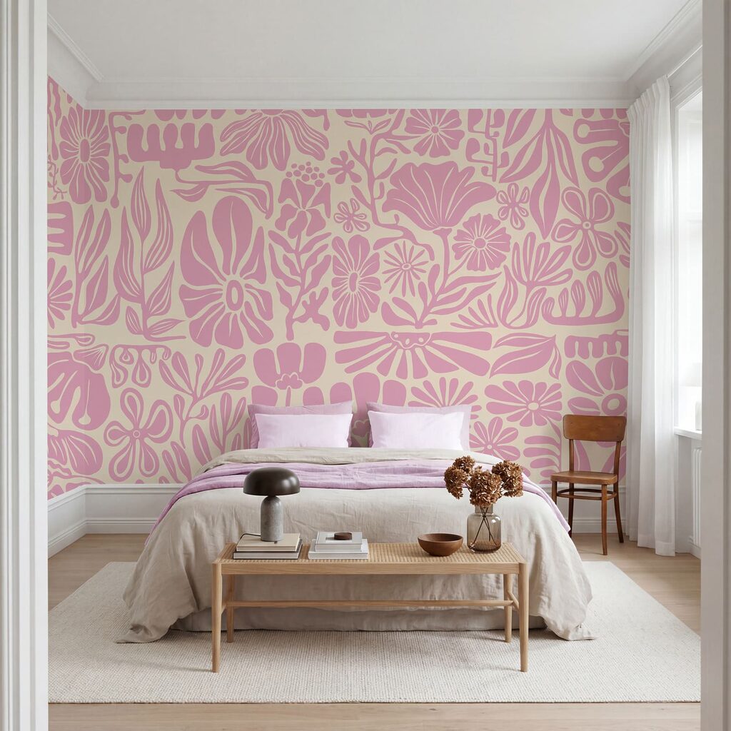 Fotobehang Roze en wit bloemenpatroon (Artikelnummer: t01106v1) Fotobehang Roze en wit bloemenpatroon (Artikelnummer: t01106v1)